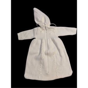 Vintage FRIEMANIT Knit Baby Bunting Bag, Baby Sac with Hood and Zipper, White Kn
